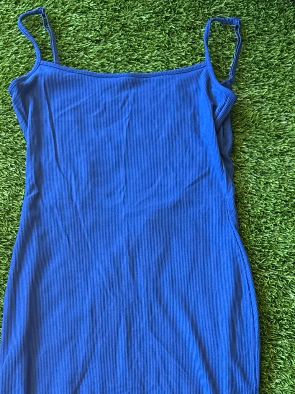 Soft lounge cotton Ribbed Spaghetti-Strap Dress color Cobalt